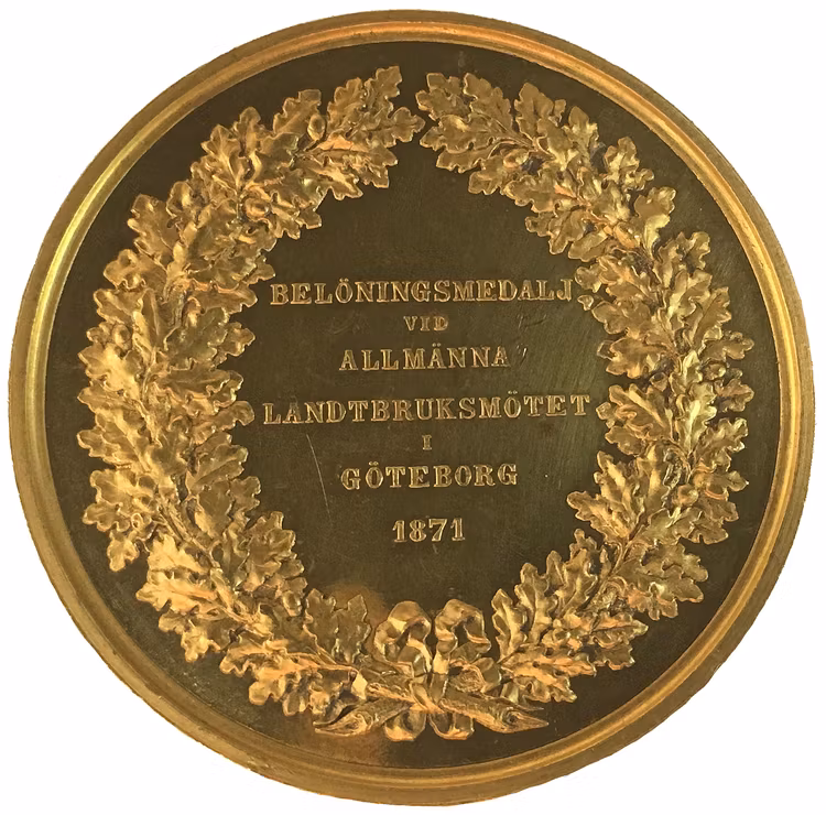 Karl XV 1859-1872, Guldmedalj 1871 i 40 dukaters vikt - UNIK I PRIVAT ÄGO - graverad av Lea Ahlborn