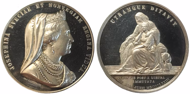 Sverige, änkedrottning Drottning Josephinas 50-årsminne, Praktfull silvermedalj av Lea Ahlborn