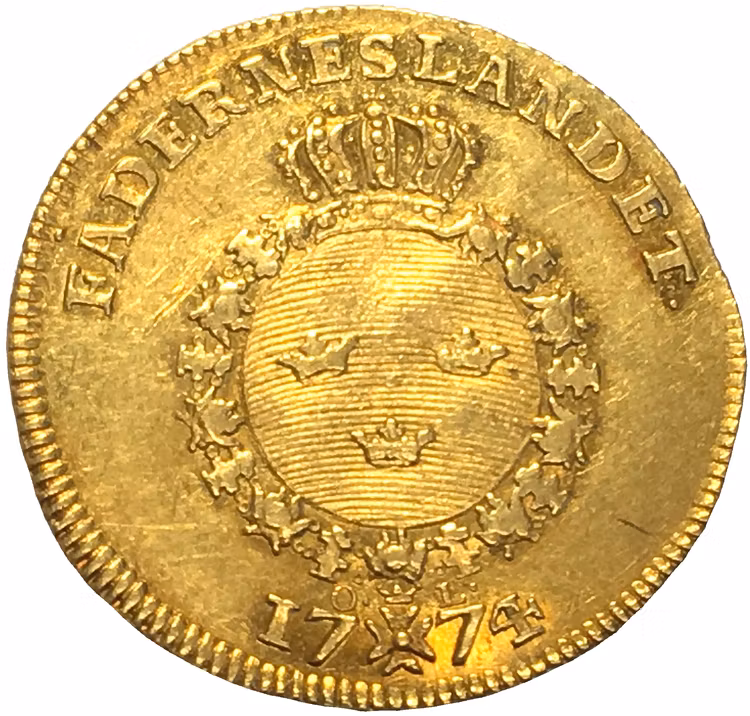 Sverige, Gustav III 1771-1792, Gulddukat 1774 med Fehrmans porträtt! XR - 2 kända privatägda exemplar
