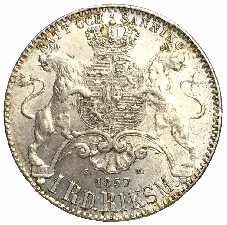 Oskar I - 1 Riksdaler riksmynt 1857 - kort pipskägg - VACKERT EXEMPLAR
