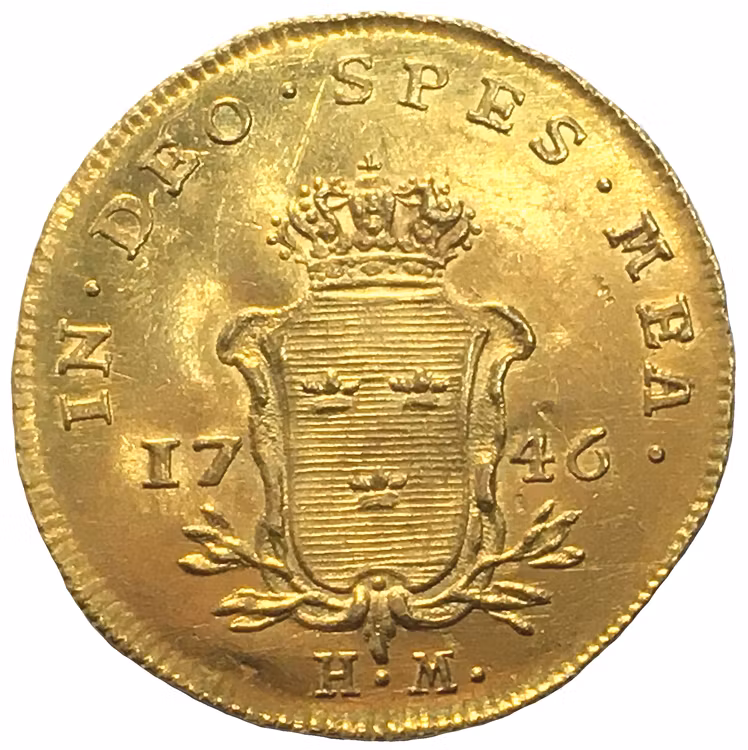 Sverige, Fredrik I 1720-1751 -  Gulddukat 1746 - VACKERT EXEMPLAR