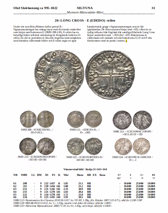 Olof Skötkonung 995-1022, Penning Long Cross E-stil - MYCKET VACKER OCH SÄLLSYNT - RR