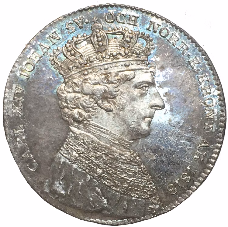 Karl XIV Johan - kastmynt 1818 till kröningen - 9.51g, 28.97mm.  Kvalitet 01/0-0