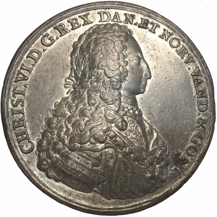 Danmark, Christian VI, pampig kröningsmedalj 1731 av G.W. Wahl
