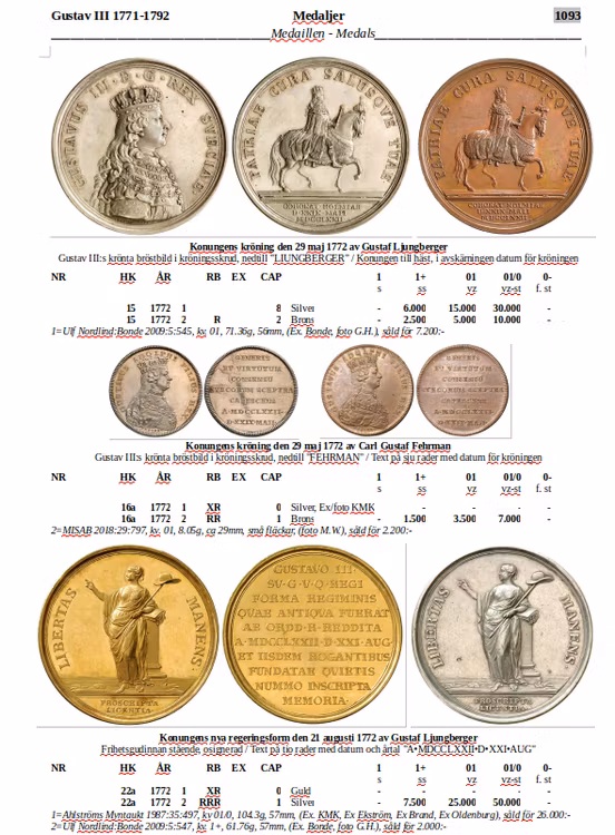 Sverige, Gustav III - KONUNGENS KRÖNING 1772 - Vackert exemplar