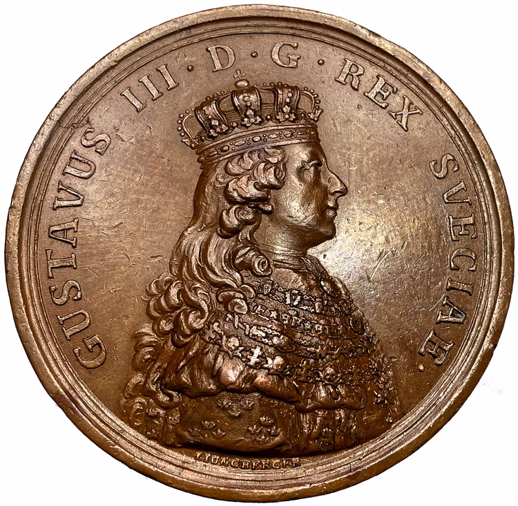 Sverige, Gustav III 1771 - 1792, Medalj till konungens kröning 1772 av Liungberger - RAR i Brons
