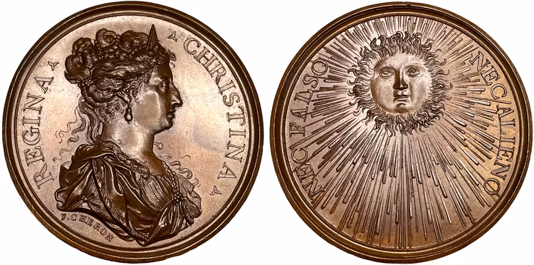 Drottning Kristina - Besöket i Paris 1656 och förhandling om kungadömet Neapel av Charles Cheron - MYCKET SÄLLSYNT och vackert ocirkulerat exemplar -