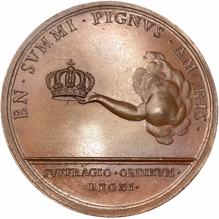 Fredrik I:s Kröning i Stockholm den 3 maj 1720 graverad av Hedlinger - Ocirkulerat toppexemplar