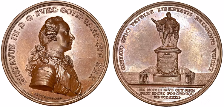 Gustav III - Gustav Vasas bildstod avtäcks 1774 av Ljungberger - MYCKET SÄLLSYNT - RR
