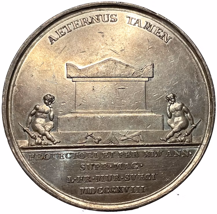 Karl XIII:s död i Stockholm den 5 februari och begravning i Riddarholmskyrkan den 20 mars 1818 av Mauritz Frumerie