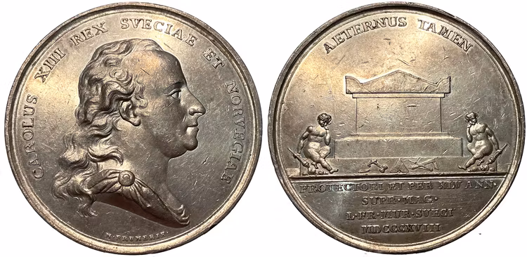 Karl XIII:s död i Stockholm den 5 februari och begravning i Riddarholmskyrkan den 20 mars 1818 av Mauritz Frumerie