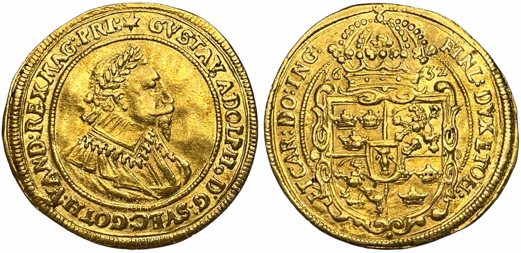 Gustav II Adolf, Nürnberg dukat 1632 - Mycket vackert exemplar med underbar lyster på stort myntämne