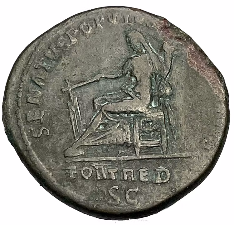 Trajanus 98-117, Dupondius Rom - Tilltalande porträtt