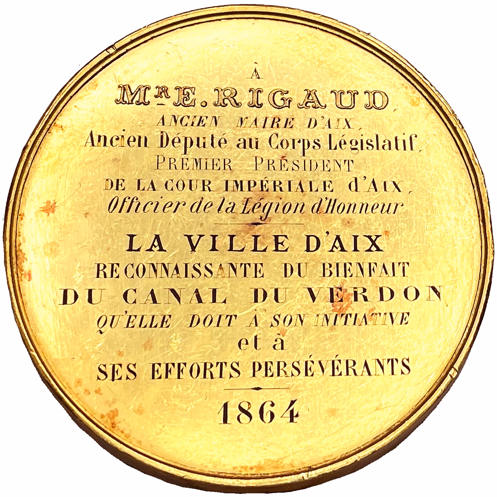 Frankrike, Napoleon III - Stor guldmedalj tilldelad borgmästaren i Aix 1864 av Merley - RRR