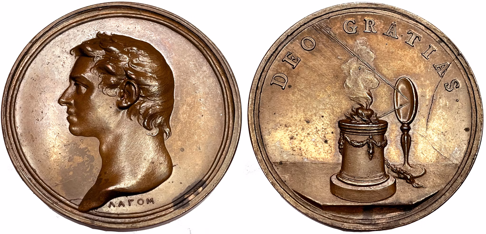 Johann Carl Hedlinger  (1691-1771), Vacker bronsmedalj med Hedlingers självporträtt - RAR