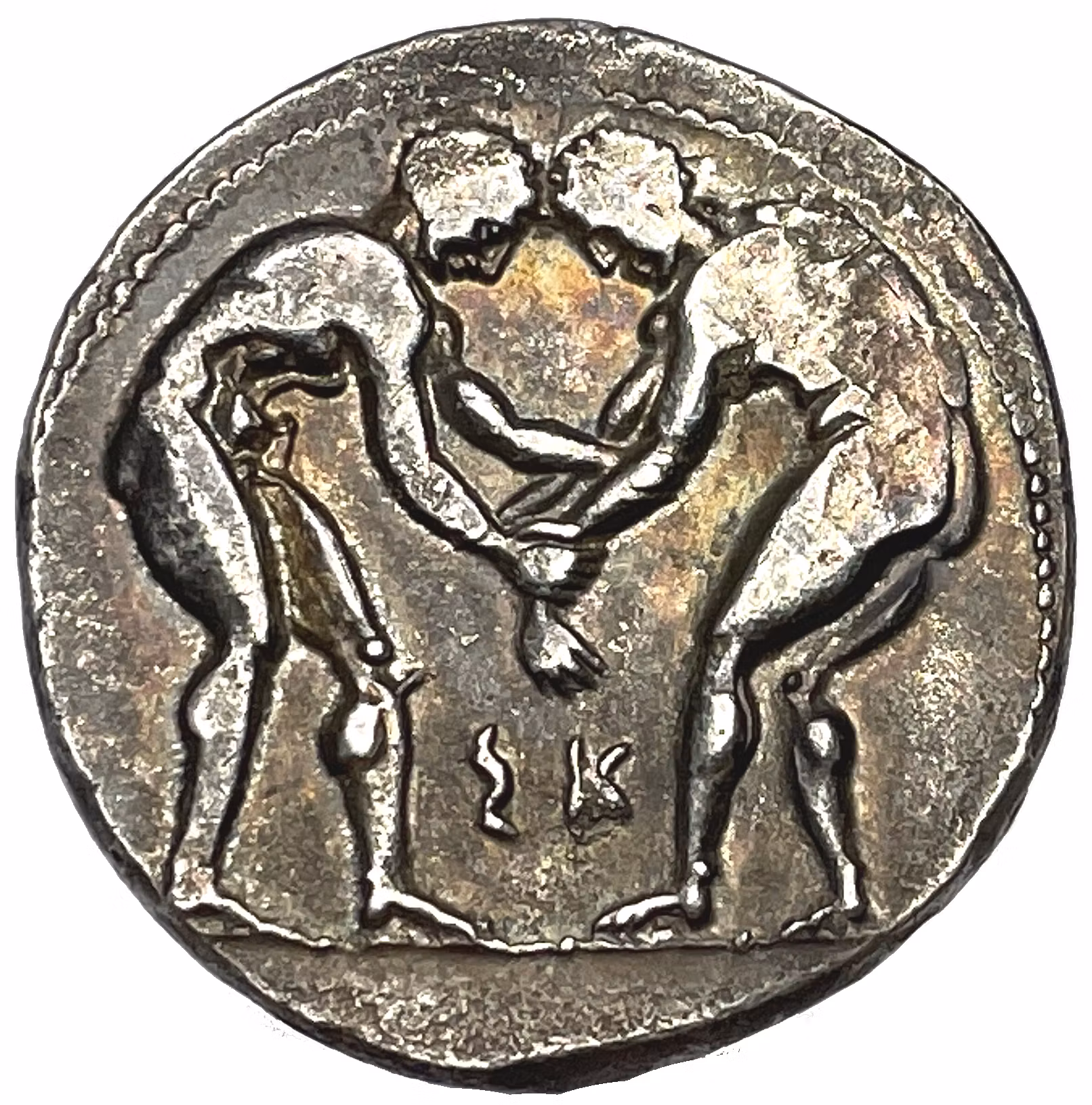 Pamfylien, Aspendos, Stater ca 380/75-330/25 f.Kr - Olympiska motiv - MYCKET VACKERT EXEMPLAR med "statement" från gravören - Med kraftigt eregerad penis - Mycket ovanligt!