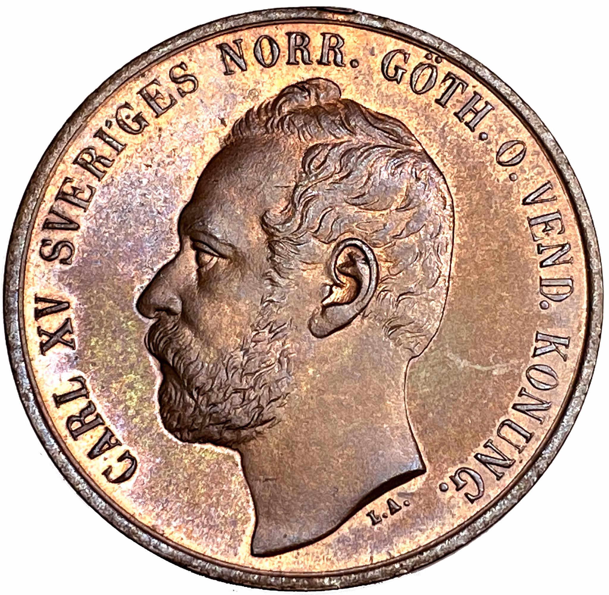 Karl XV, 5 Öre 1865 - Vackert ocirkulerat exemplar med full röd präglingsglans