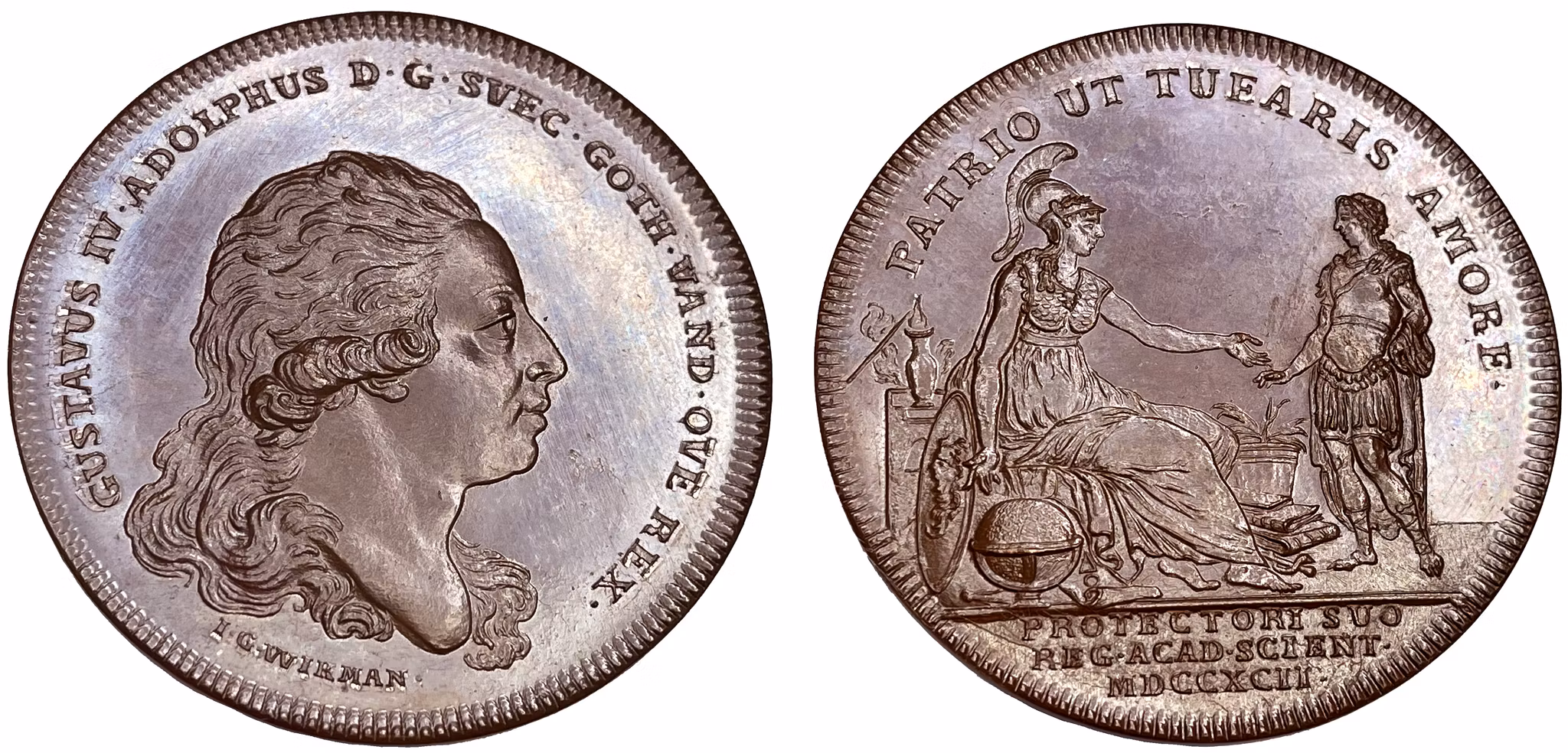 Konung Gustav IV Adolf blir kungliga vetenskapsakademiens beskyddare 1792 av Wikman - PRAKTEXEMPLAR