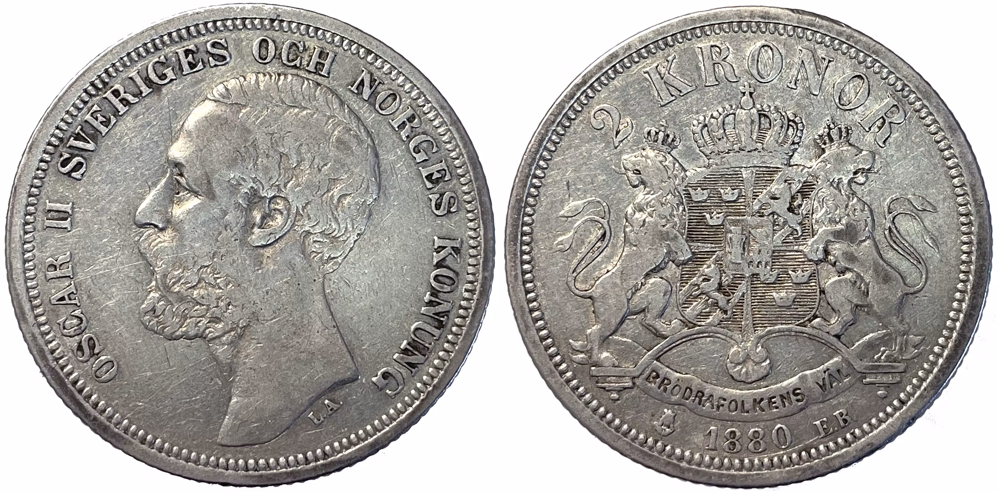 Oskar II - 2 kronor 1880 med OCH - Ett tilltalande exemplar