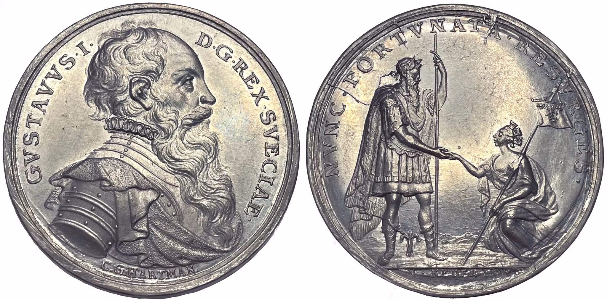 Gustav Vasas fortsatta, framgångsrika kamp för fädernäslandets befrielse av Carl Gustaf Hartman - Praktexemplar i tenn - Extremt sällsynt - RR