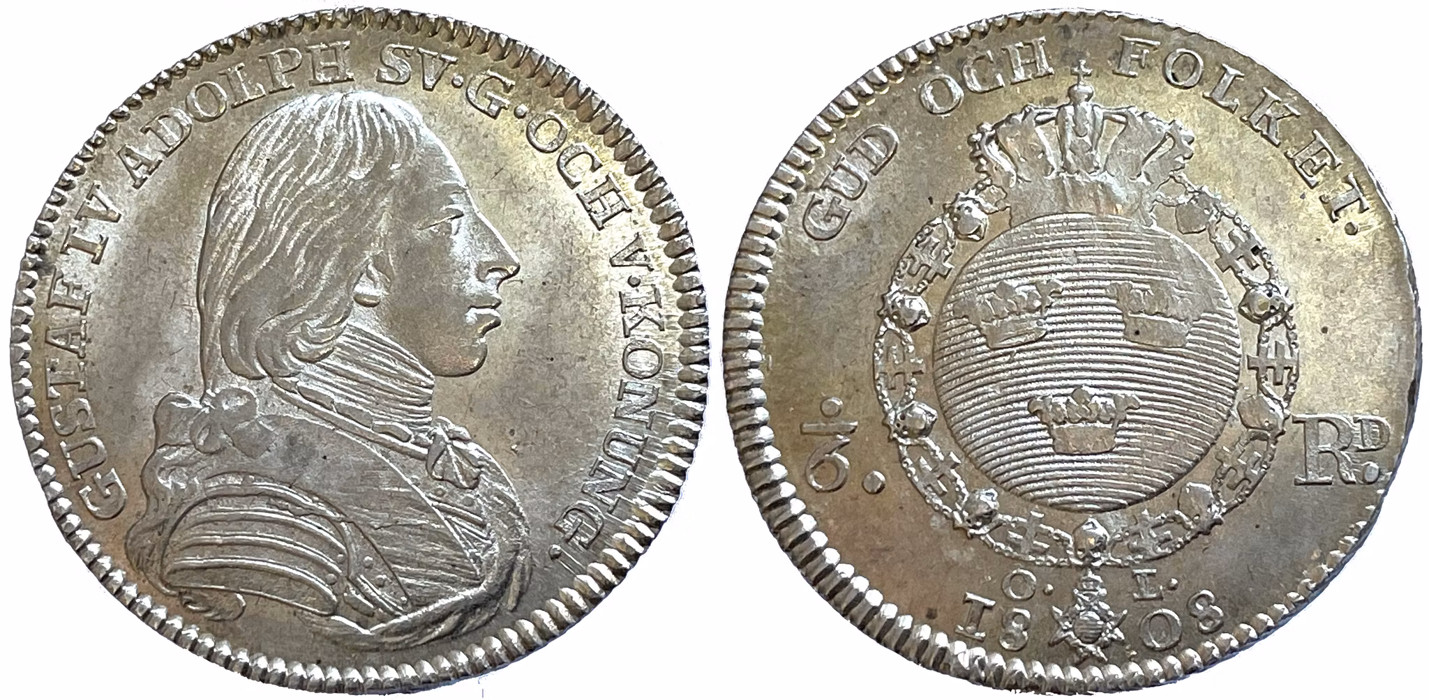 Gustav IV Adolf, 1/6 Riksdaler 1808 - Vackert ocirkulerat toppexemplar