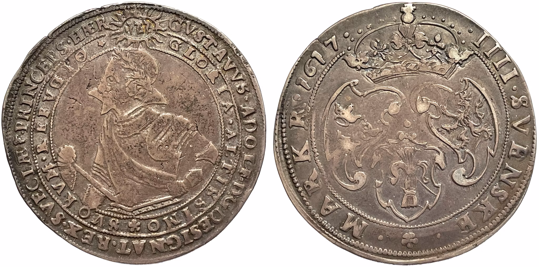 Gustav II Adolf, 4 Mark 1617 med HÆR - Vackert exemplar med fin originalpatina