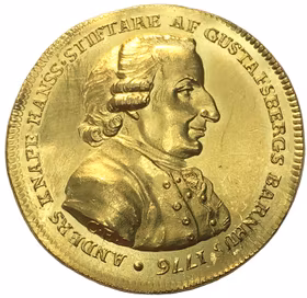 Sverige, Gustav III, UNIK Guldmedalj i 5 dukaters vikt över Anders Hansson Knape 1720–1786, graverad av C Enhörning 1815