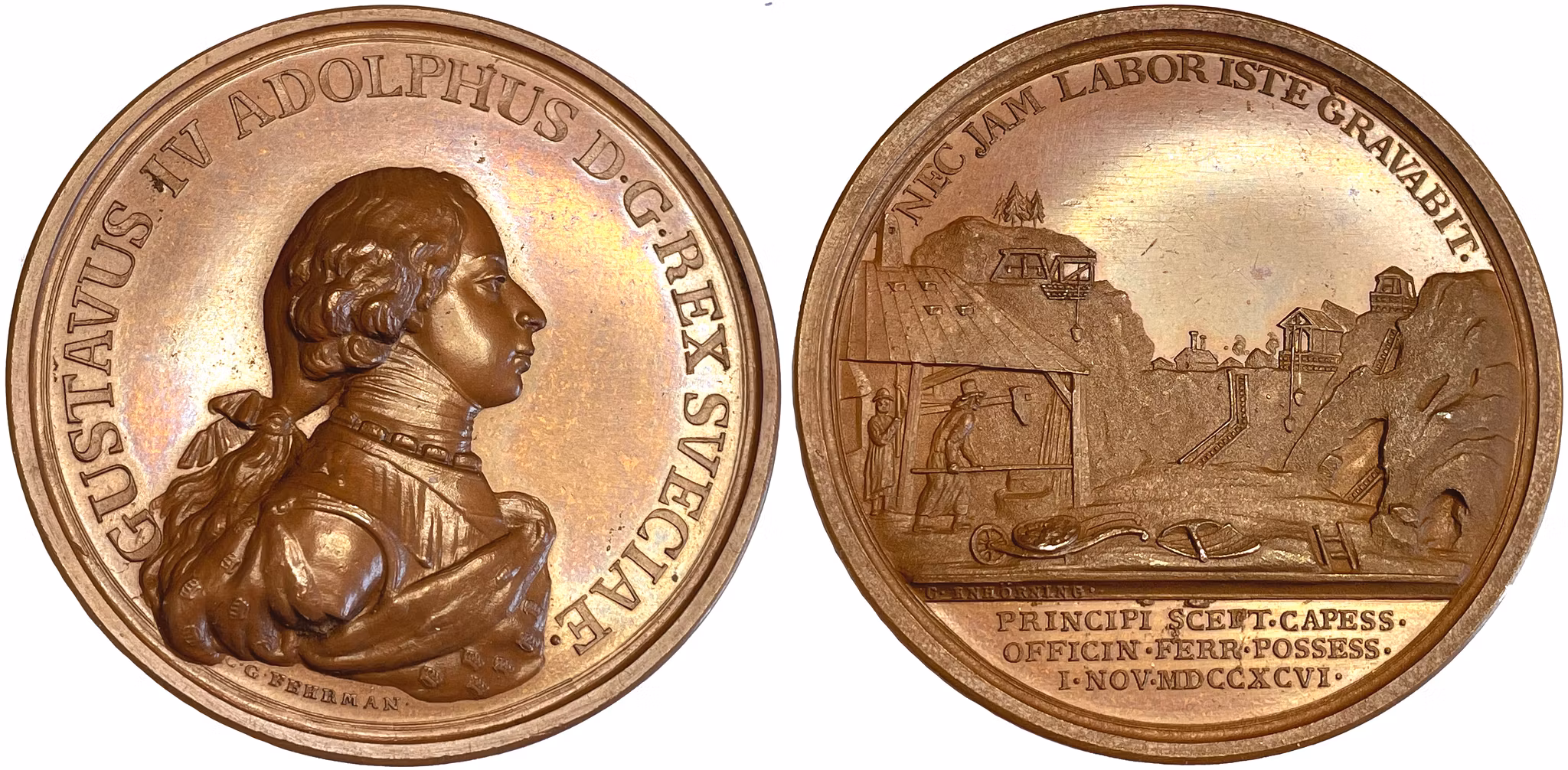 Gustav IV Adolf anträder till riksstyrelsen den 1 november 1796 av Fehramn och Enhörning - Extremt sällsynt i brons - Praktexemplar