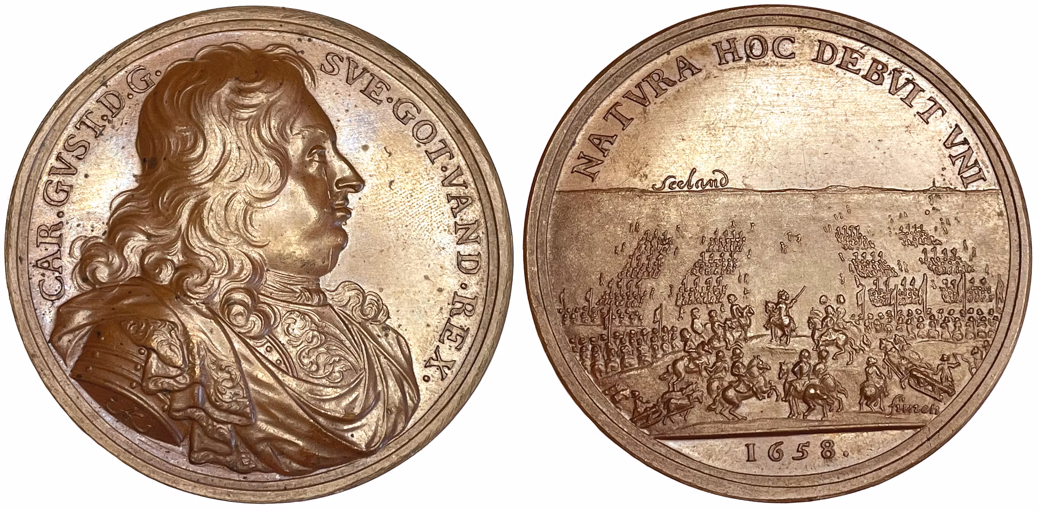 Karl X Gustav, Medalj 1658 - Tåget över stora Bält - OCIRKULERAT PRAKTEXEMPLAR - MYCKET SÄLLSYNT av Arvid Karlsteen