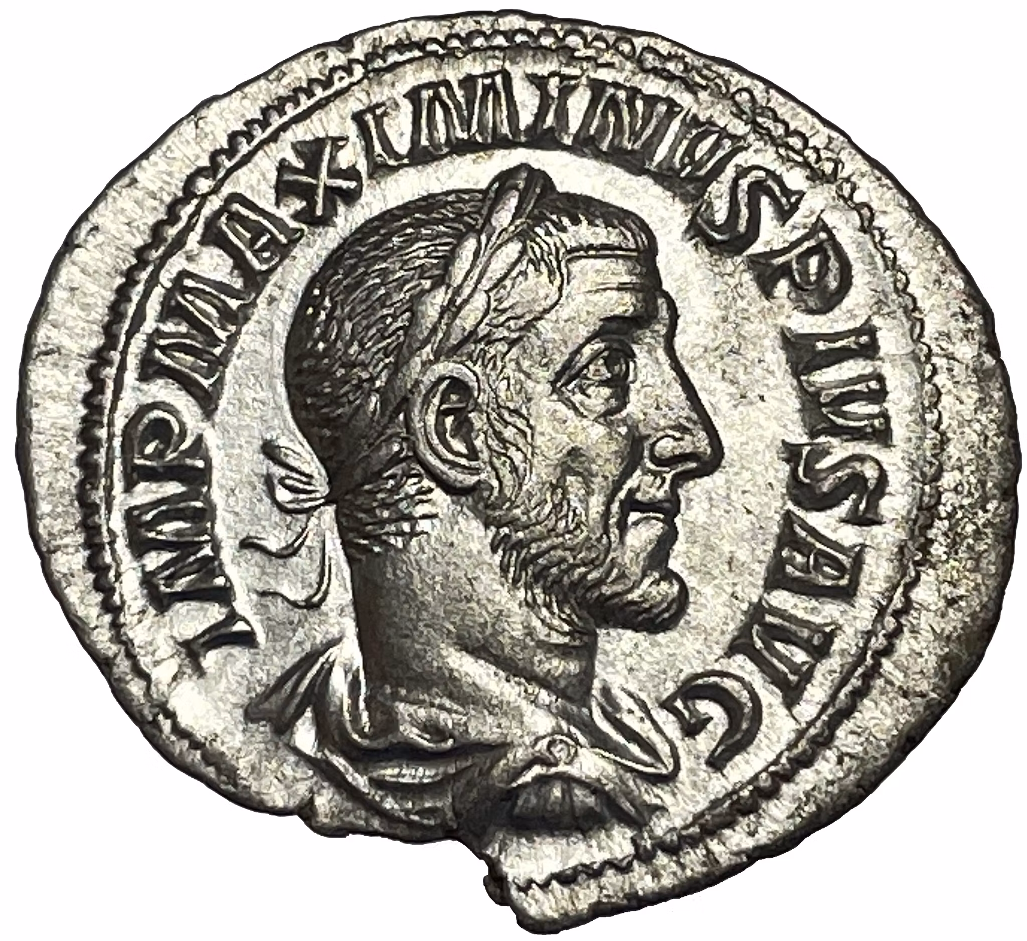Maximinus 235-238 e.Kr - Vacker denar med skarpt porträtt och bra bottenlyster
