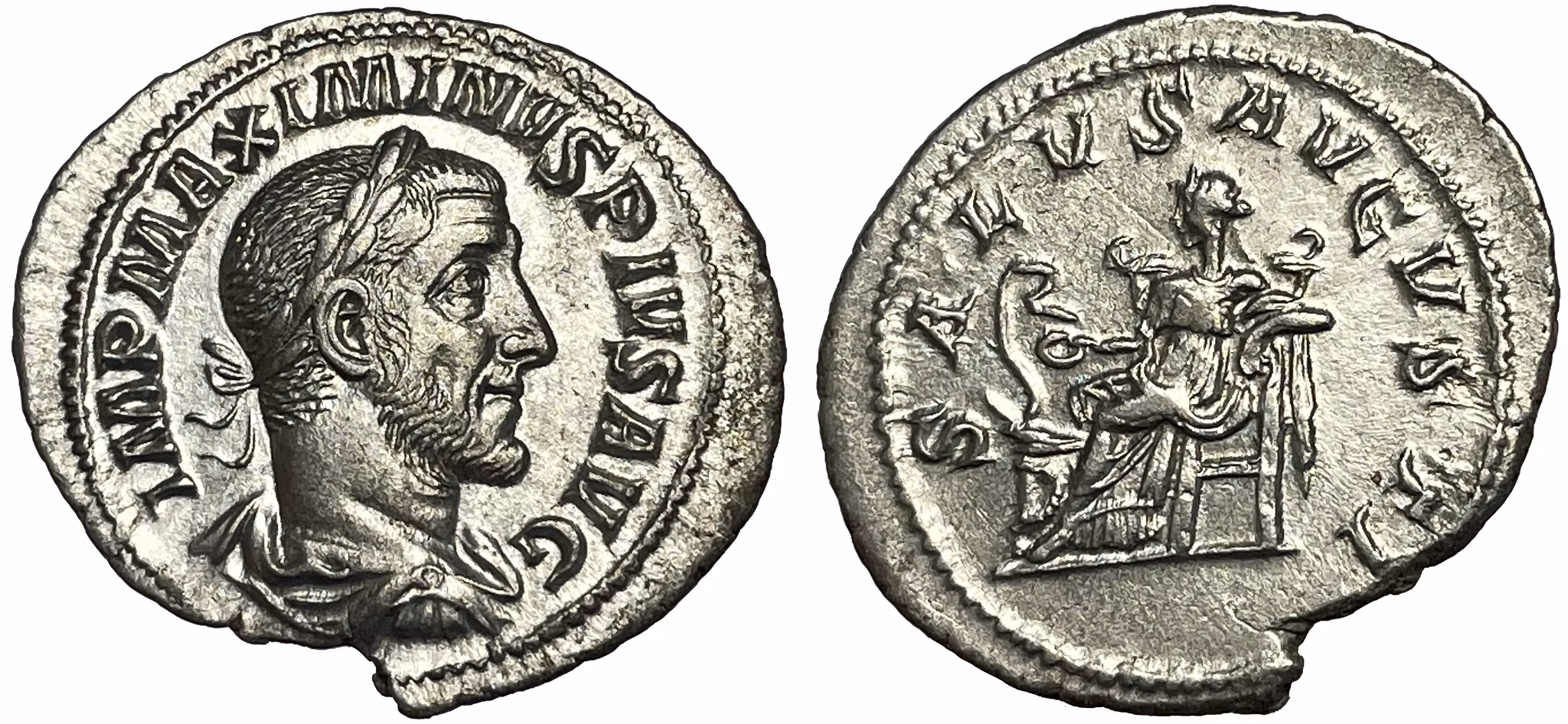 Maximinus 235-238 e.Kr - Vacker denar med skarpt porträtt och bra bottenlyster