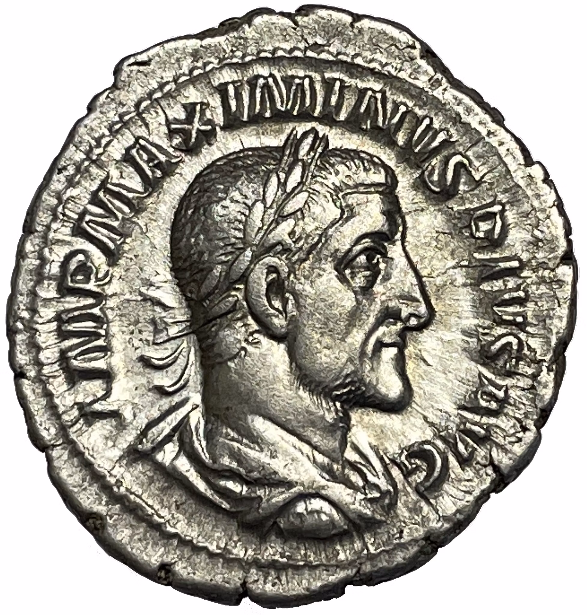 Maximinus 235-238 e.Kr - Vacker denar med skarpt porträtt och bra bottenlyster