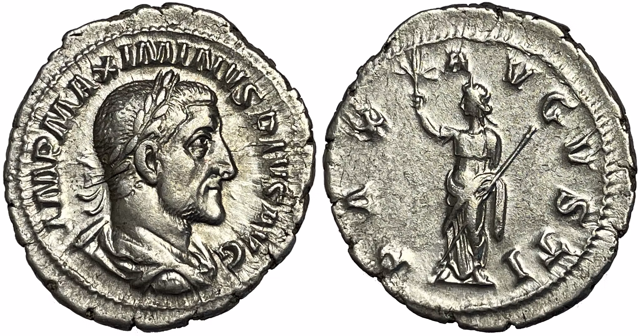 Maximinus 235-238 e.Kr - Vacker denar med skarpt porträtt och bra bottenlyster
