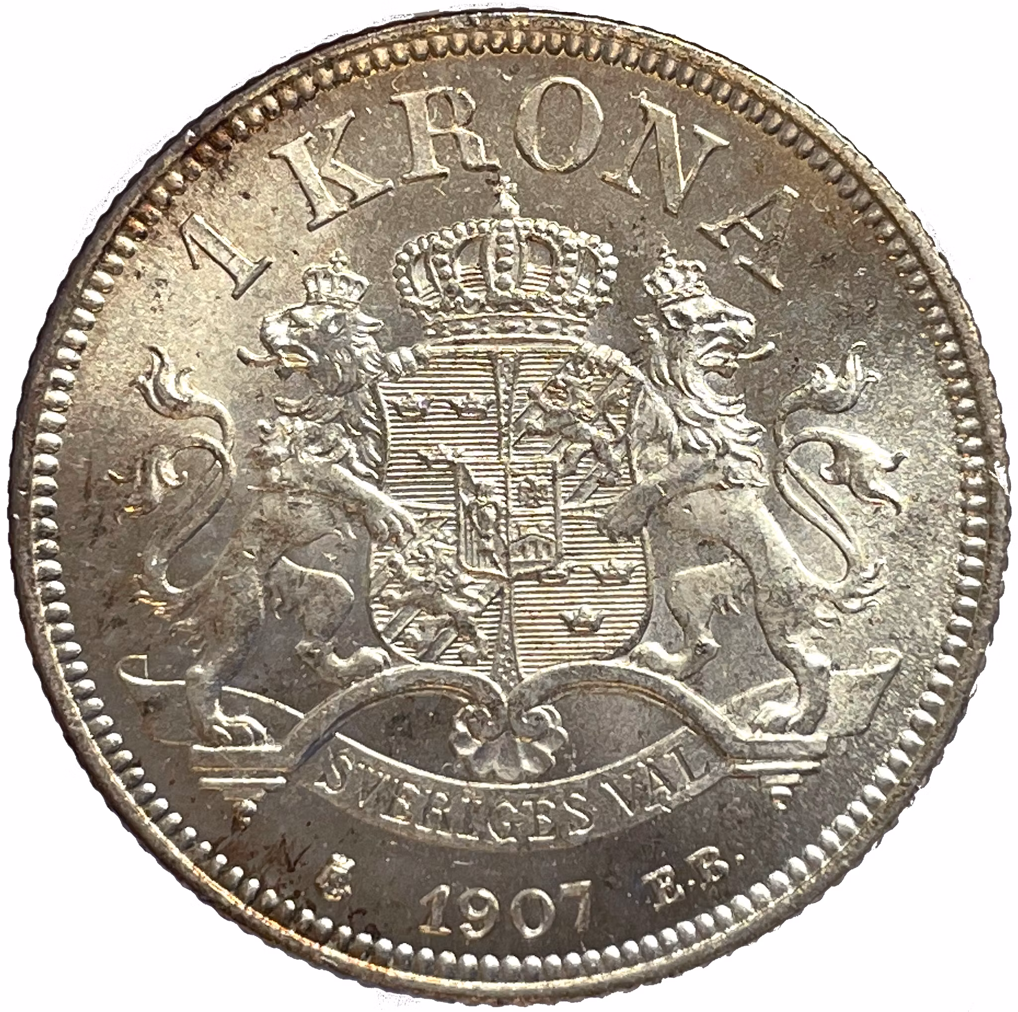 Oskar II - 1 Krona 1907 - Ett vackert ocirkulerat exemplar