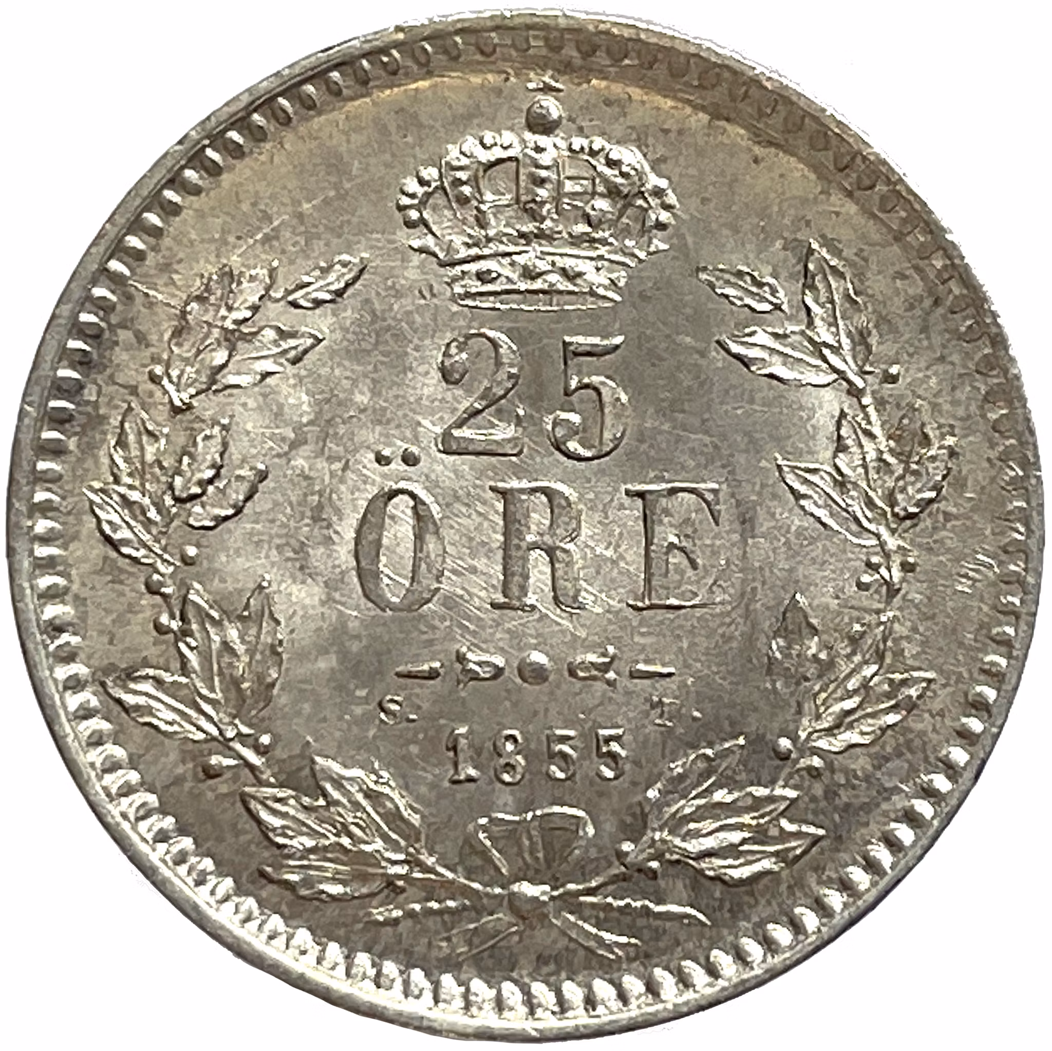 Oskar I - 25 Öre 1855 - Ett läckert ocirkulerat och underskattat mynt