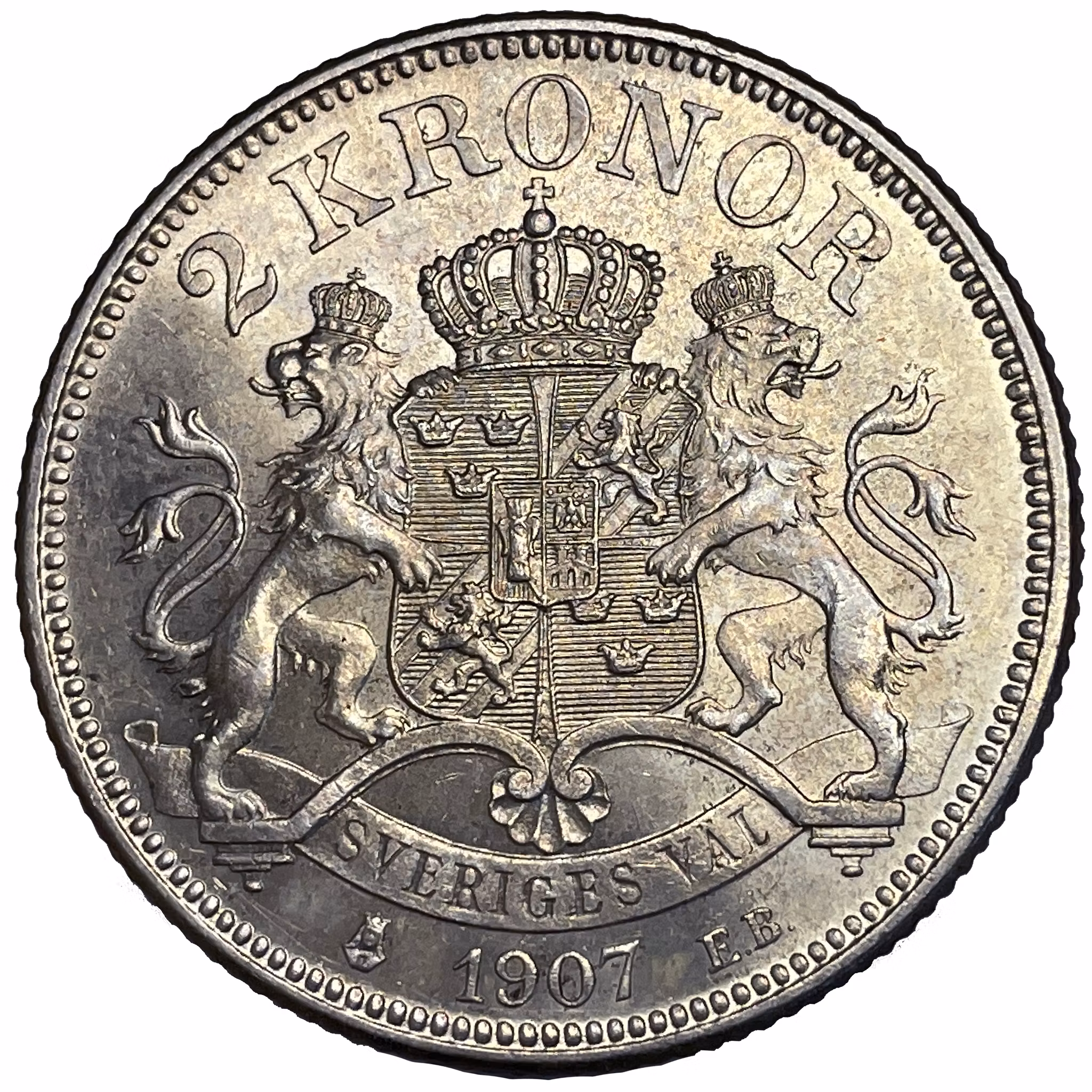 Oskar II, 2 Kronor 1907 - Vackert exemplar