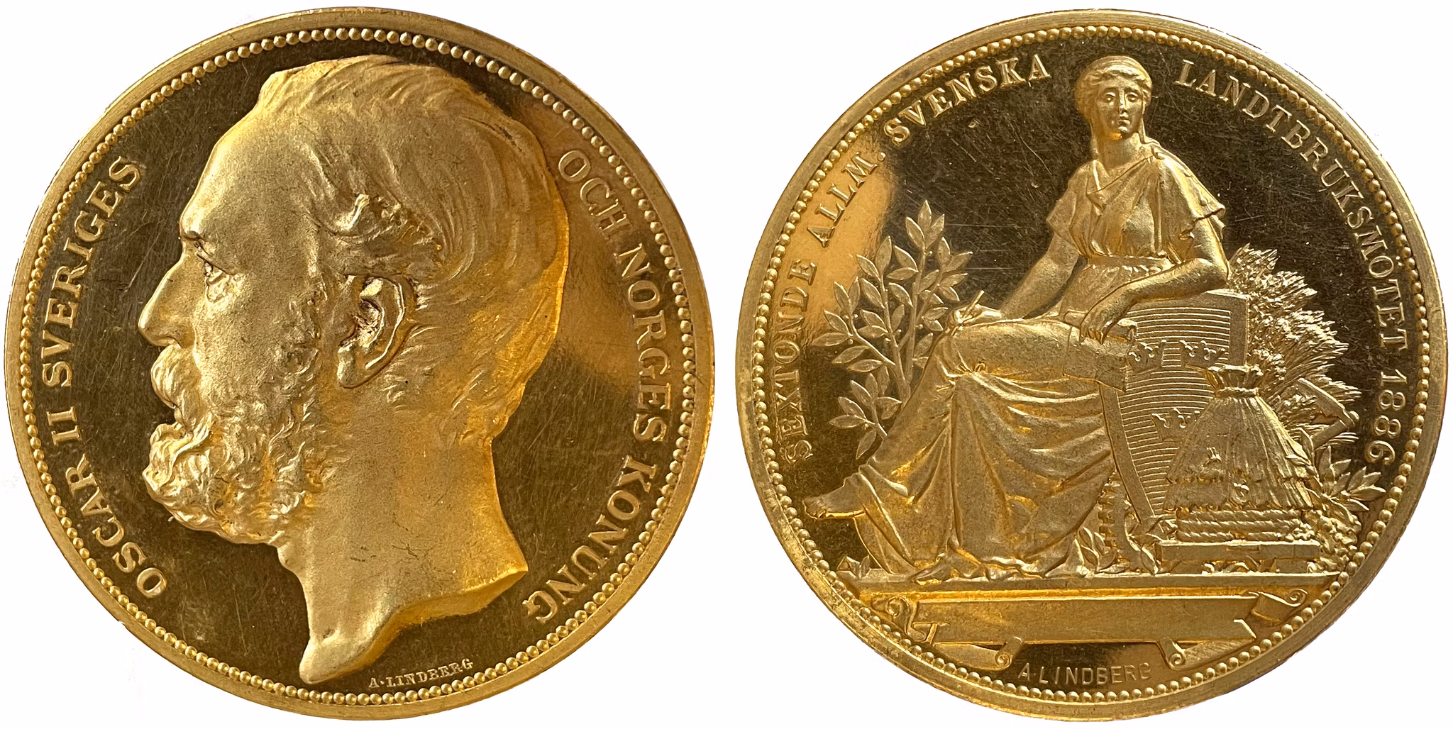 Sverige - Guld - Oskar II - Sextonde allmänna svenska lantbruksmötet i Stockholm 1886 - XR