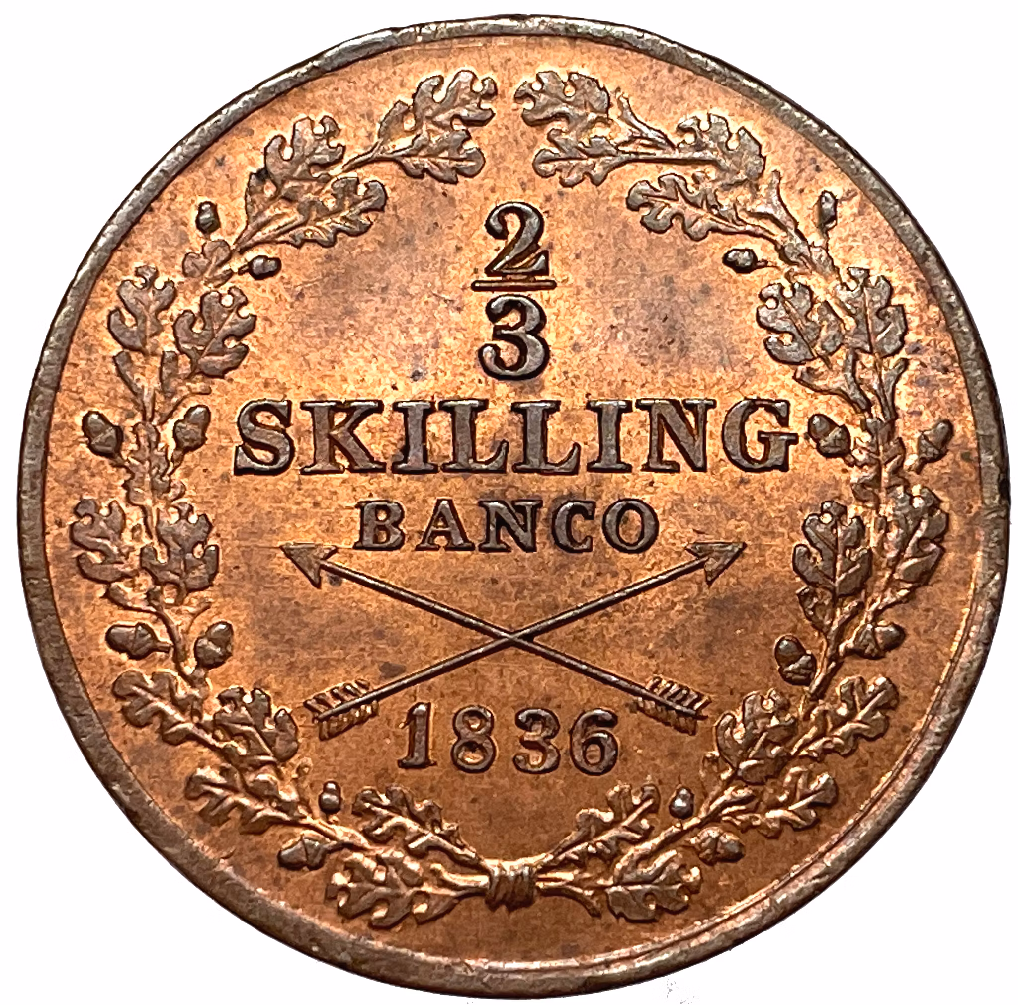 Karl XIV Johan - 2/3 Skilling Banco 1836 - Vackert rött ocirkulerat exemplar