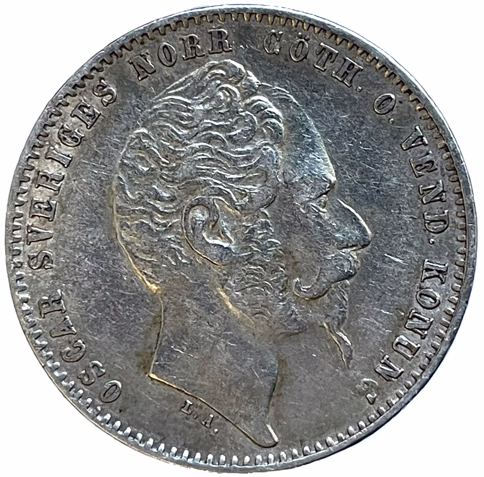 Oskar I - 1 Riksdaler riksmynt 1857 - långt hakskägg