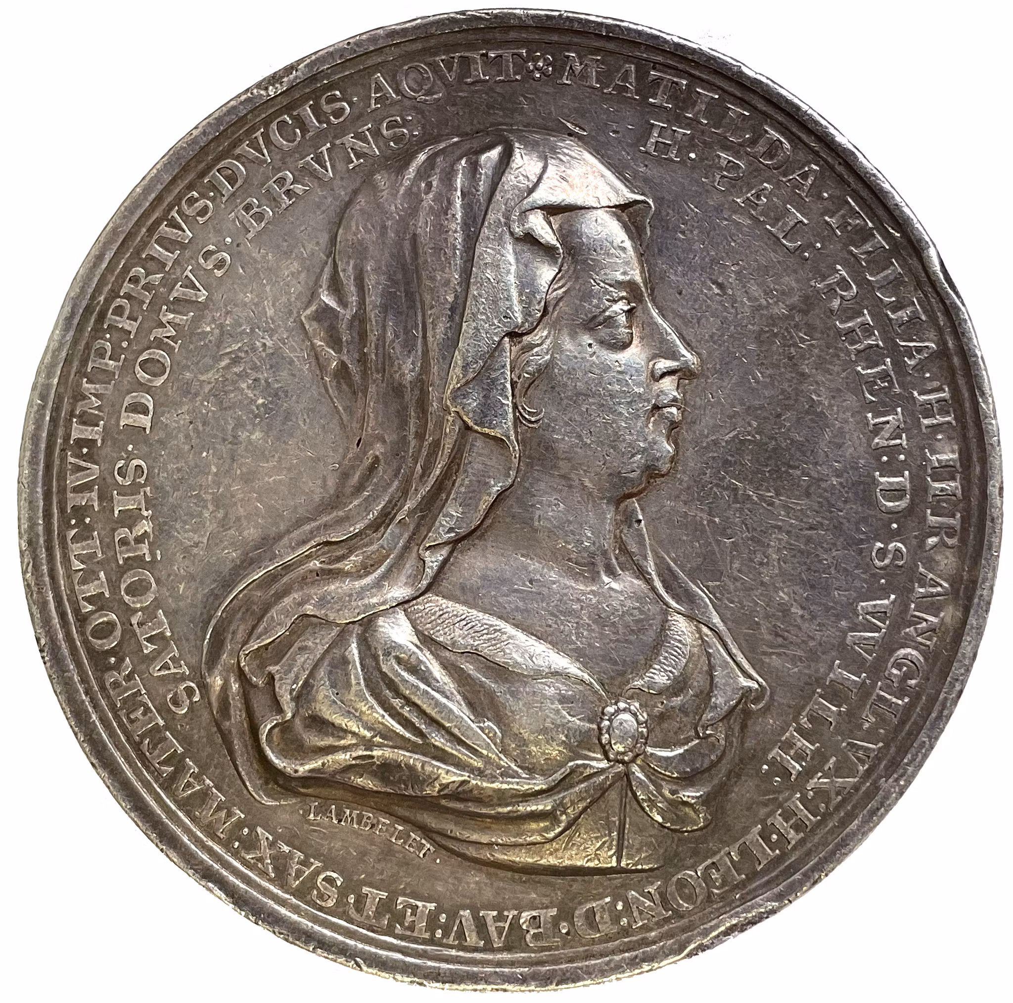 Sophia av Braunschweig och tilltänkt tronföljare av England med Mathilde grundaren av huset Braunschweig i Tyskland - En historiskt signifikant medalj från 1701 i 5 talers vikt