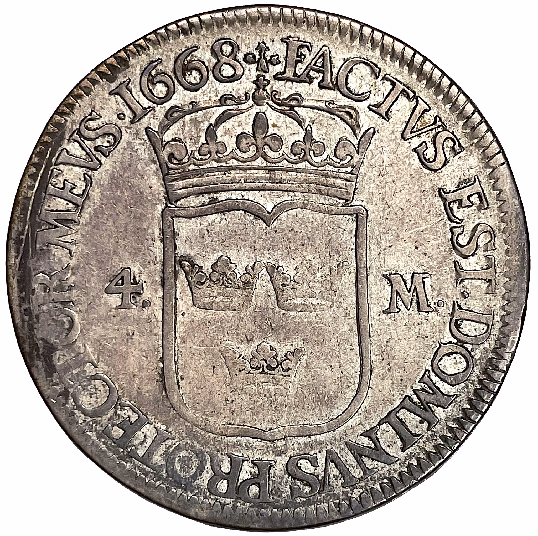 Karl XI - 4 Mark 1668 - Ett sällsynt typmynt med vacker bottenlyster