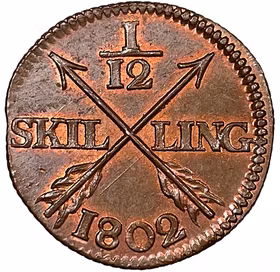 Gustav IV Adolf, 1/12 Skilling 1802 - Ett vackert rött välpräglat exemplar