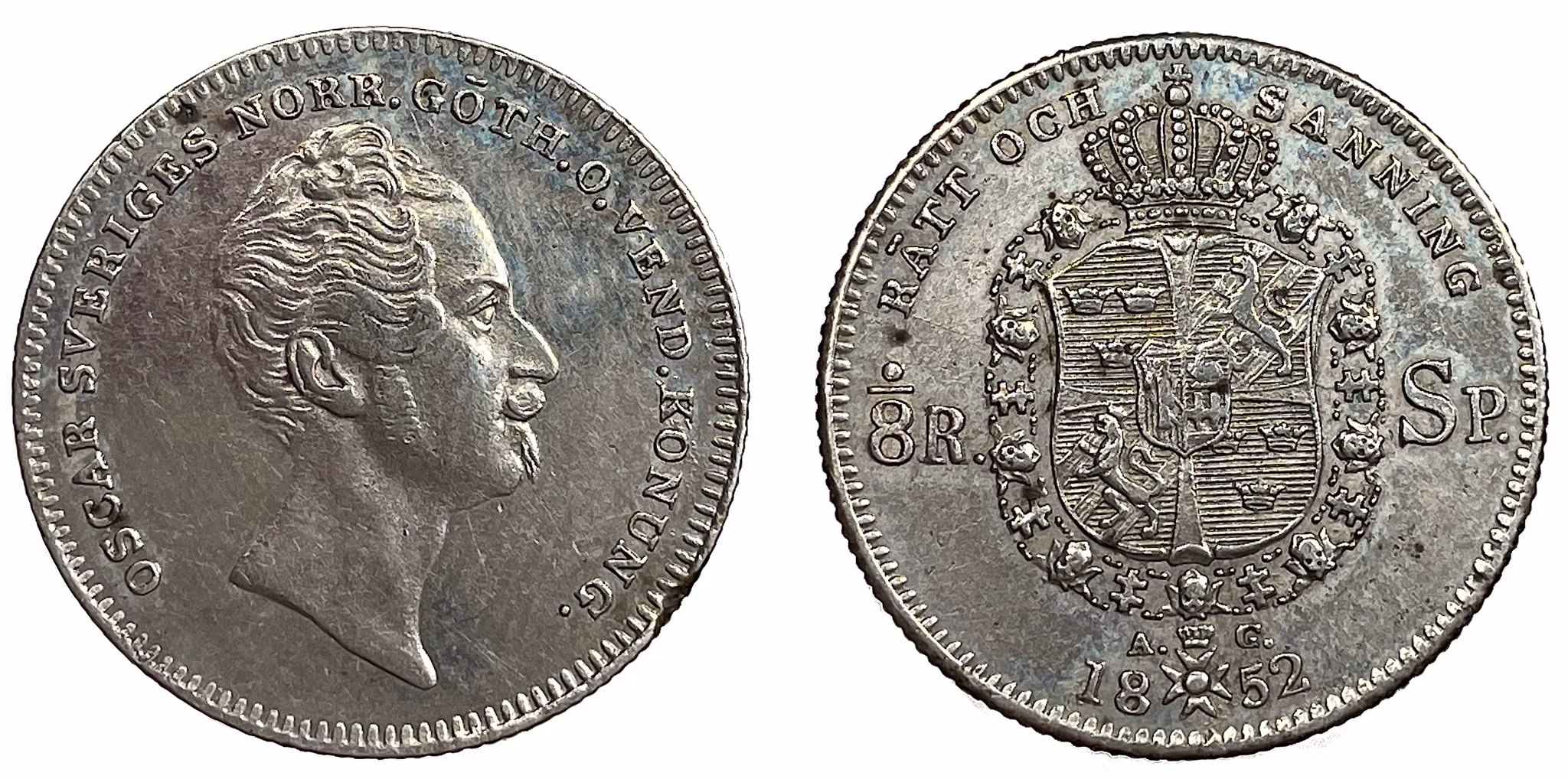 Oskar I, 1/8 Riksdaler Specie 1852 - En tilltalande ettårstyp