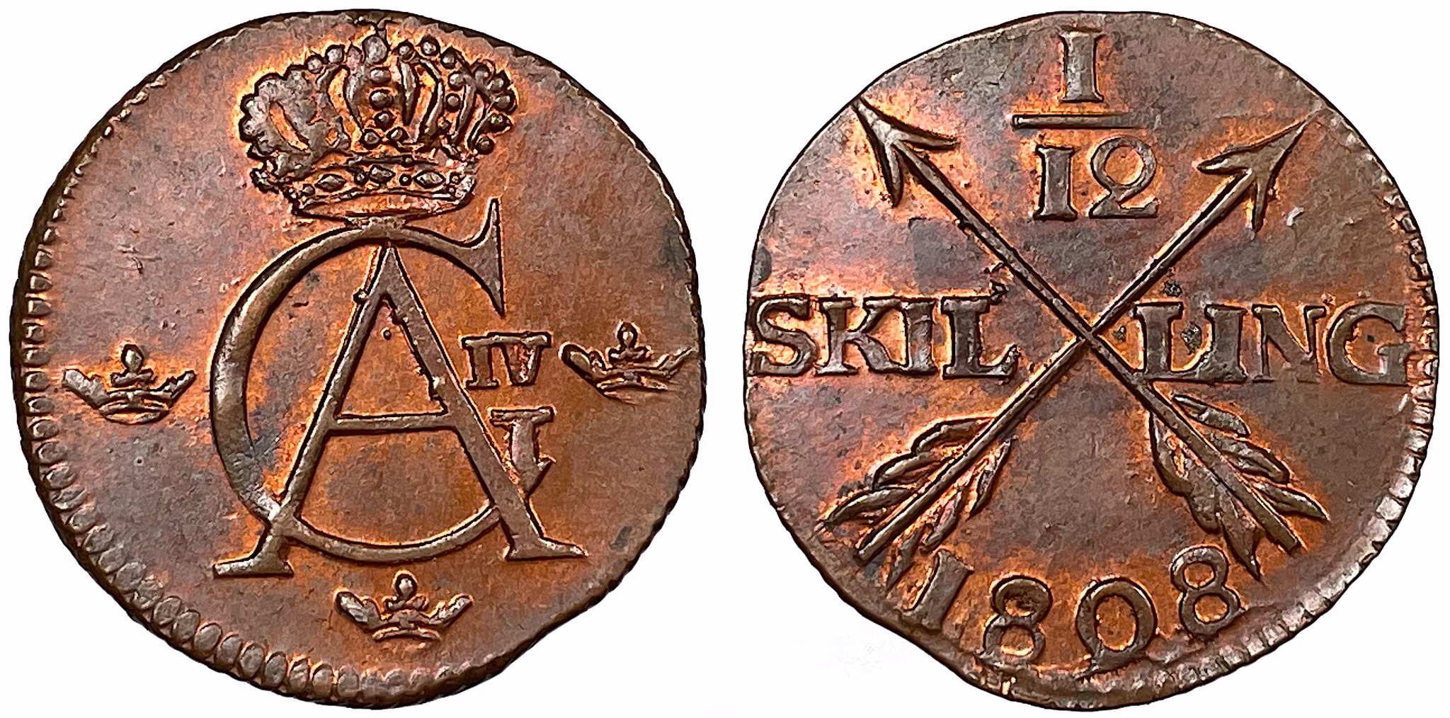 Gustav IV Adolf, 1/12 Skilling 1808 - Ett vackert rött  exemplar