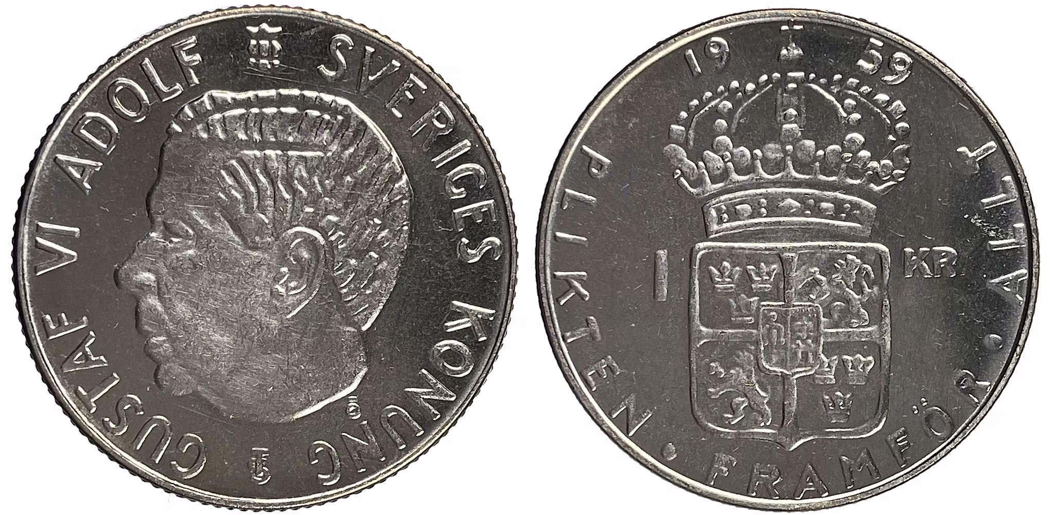 Gustav VI Adolf, 1 Krona 1959 - Djup spegelkaraktär