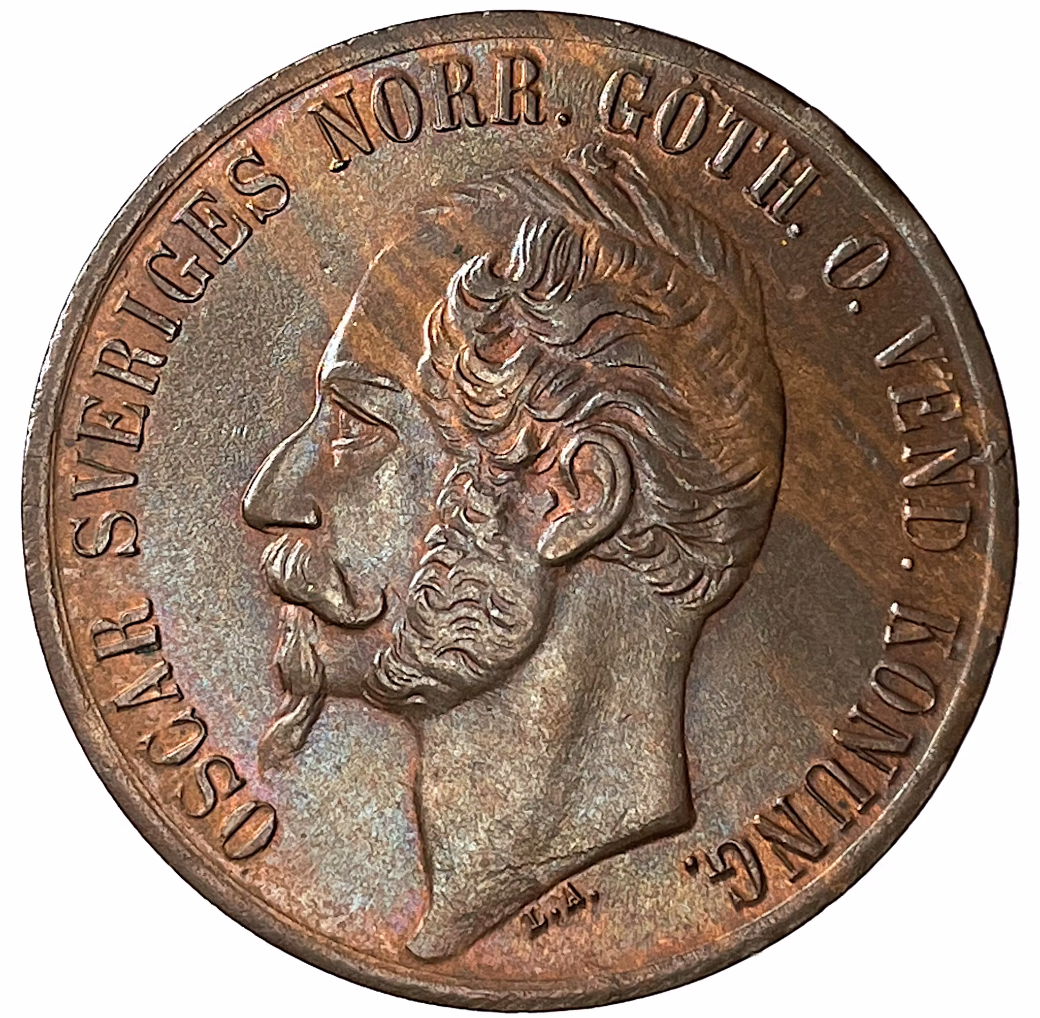 Oskar I, 5 Öre 1858 på 7 - Ett vackert ocirkulerat exemplar