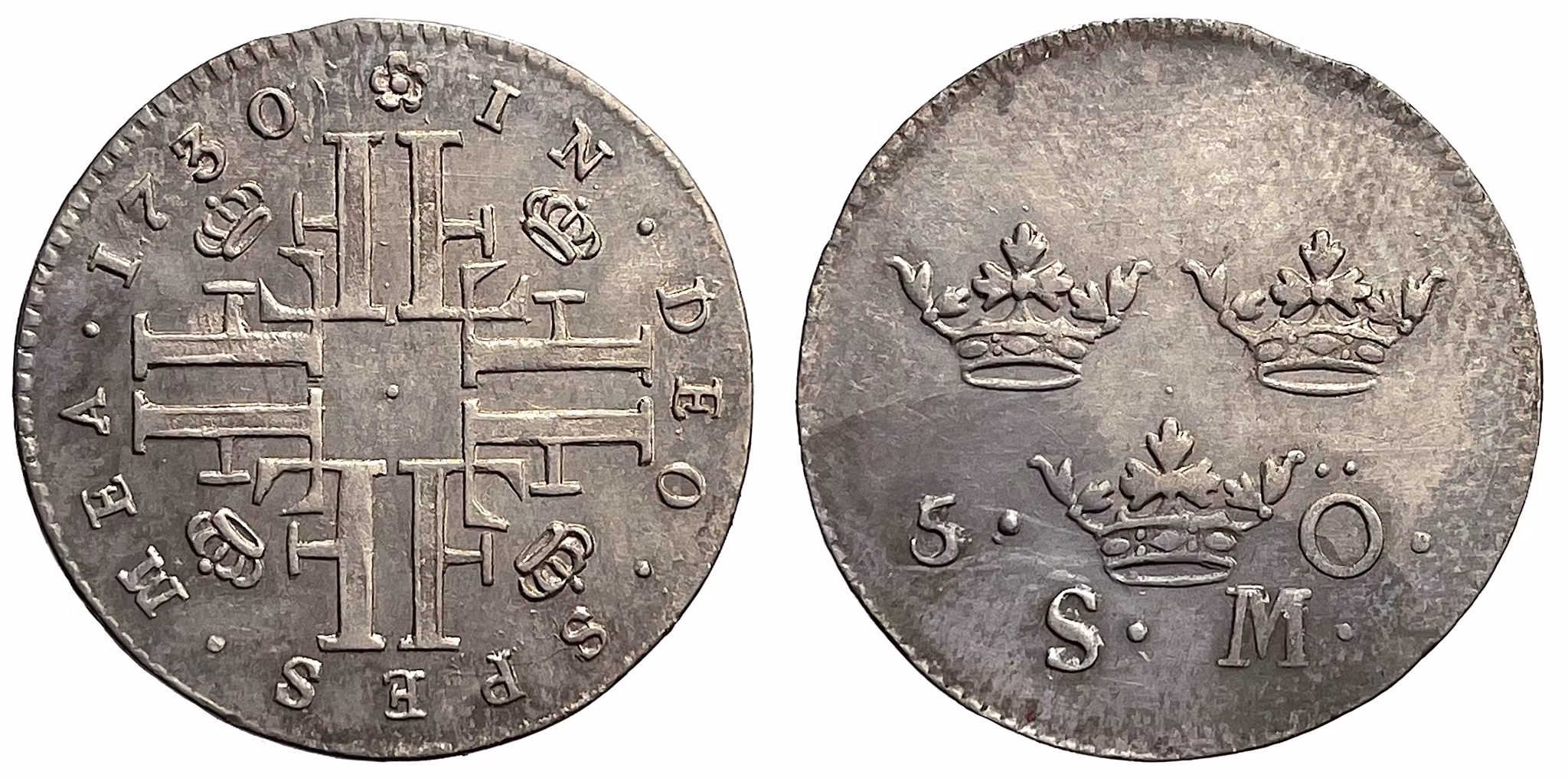 Fredrik - 5 Öre SM 1730, utan MM - Ett vackert och välpräglat exemplar