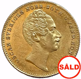 Oskar I - 2 Dukater 1857 - Härligt porträtt med frostad relief och djupt glänsande fält