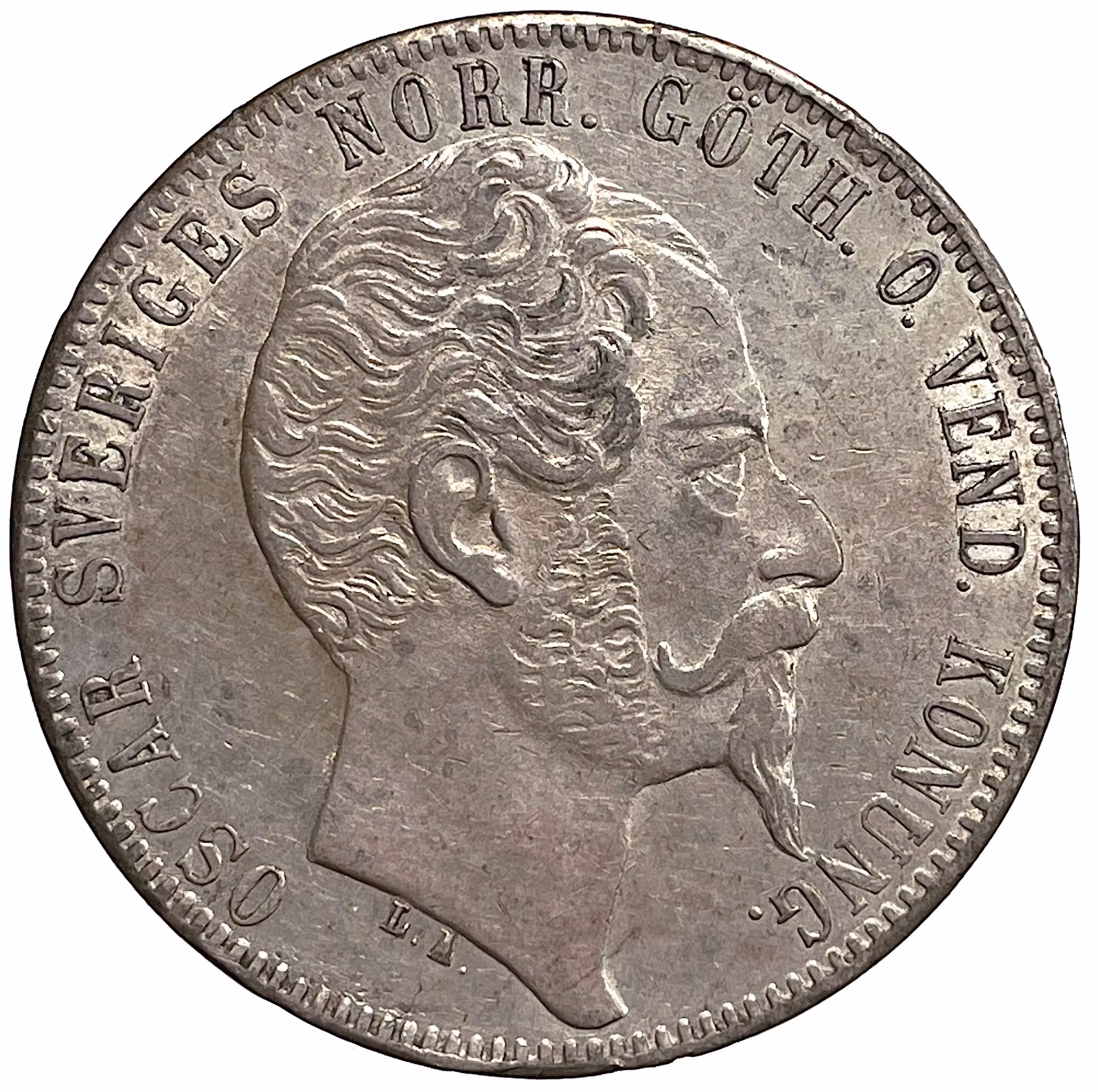 Oskar I - 2 Riksdaler Riksmynt 1857 - Ettårstyp