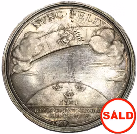 Sverige, Fredrik I 1720-1751, Den Hessiska resan 1731 - Silvermedalj med anledning av återkomsten till Sverige graverad av Hedlinger - RR